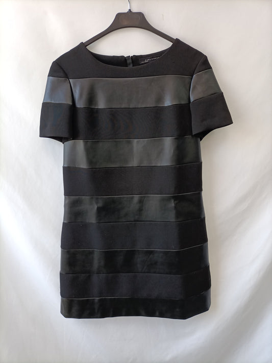 ZARA.Vestido negro doble textura T.S