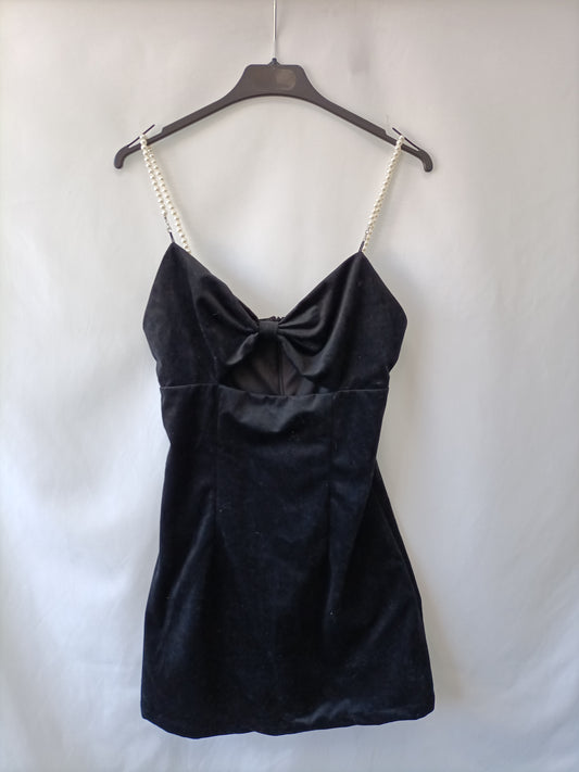 market.SHEIN. Vestido negro perlas T.s