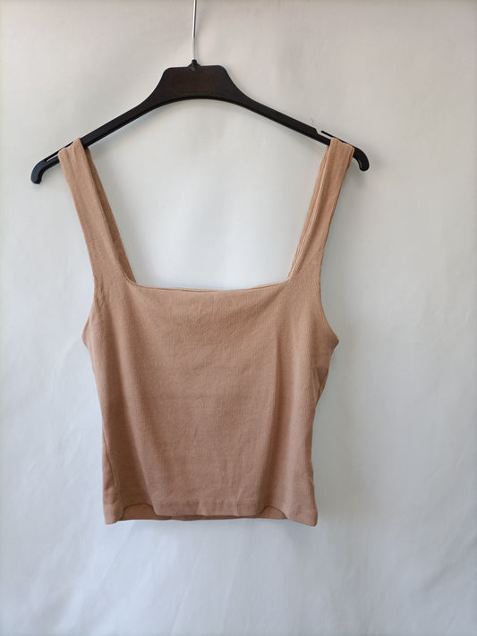 ZARA. Top Camel canalé T.s