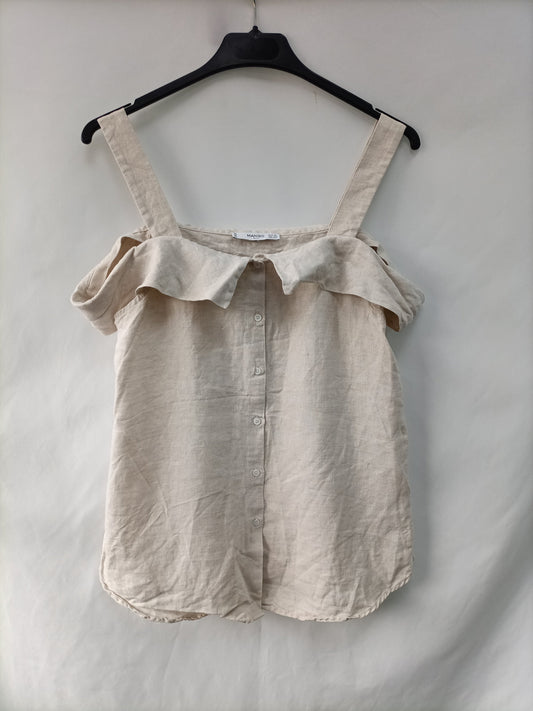 MANGO. Top beige lino T.xs