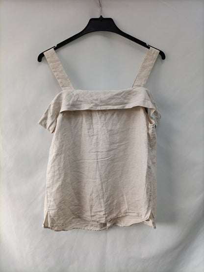 MANGO. Top beige lino T.xs