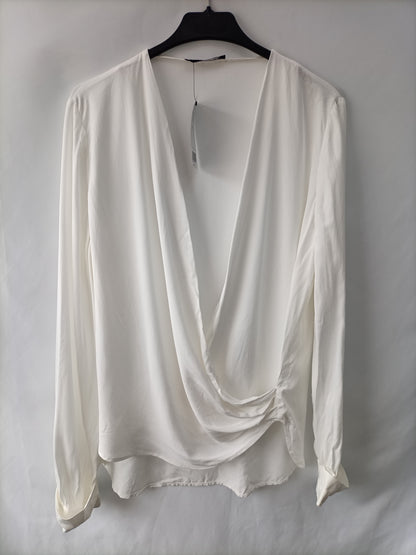 MANGO.Blusa blanca cruzada escote T.m