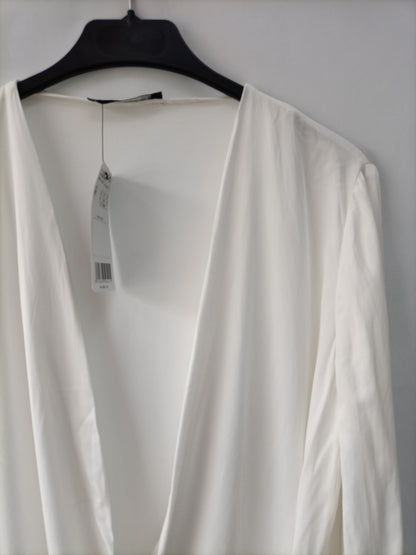 MANGO.Blusa blanca cruzada escote T.m