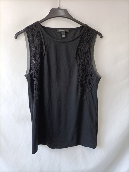 MANGO. Top negro mangas croché T.xs