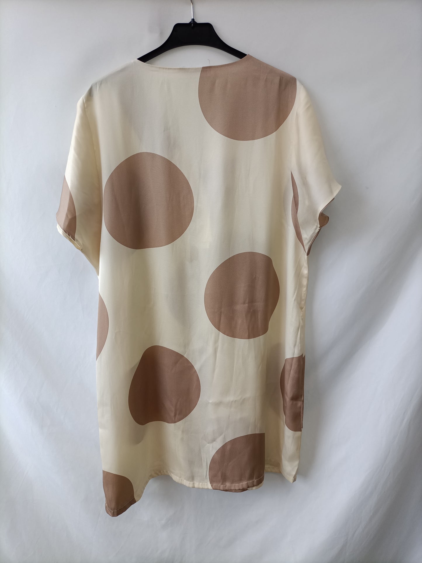 MANGO.Vestido beige finito círculos T.XL