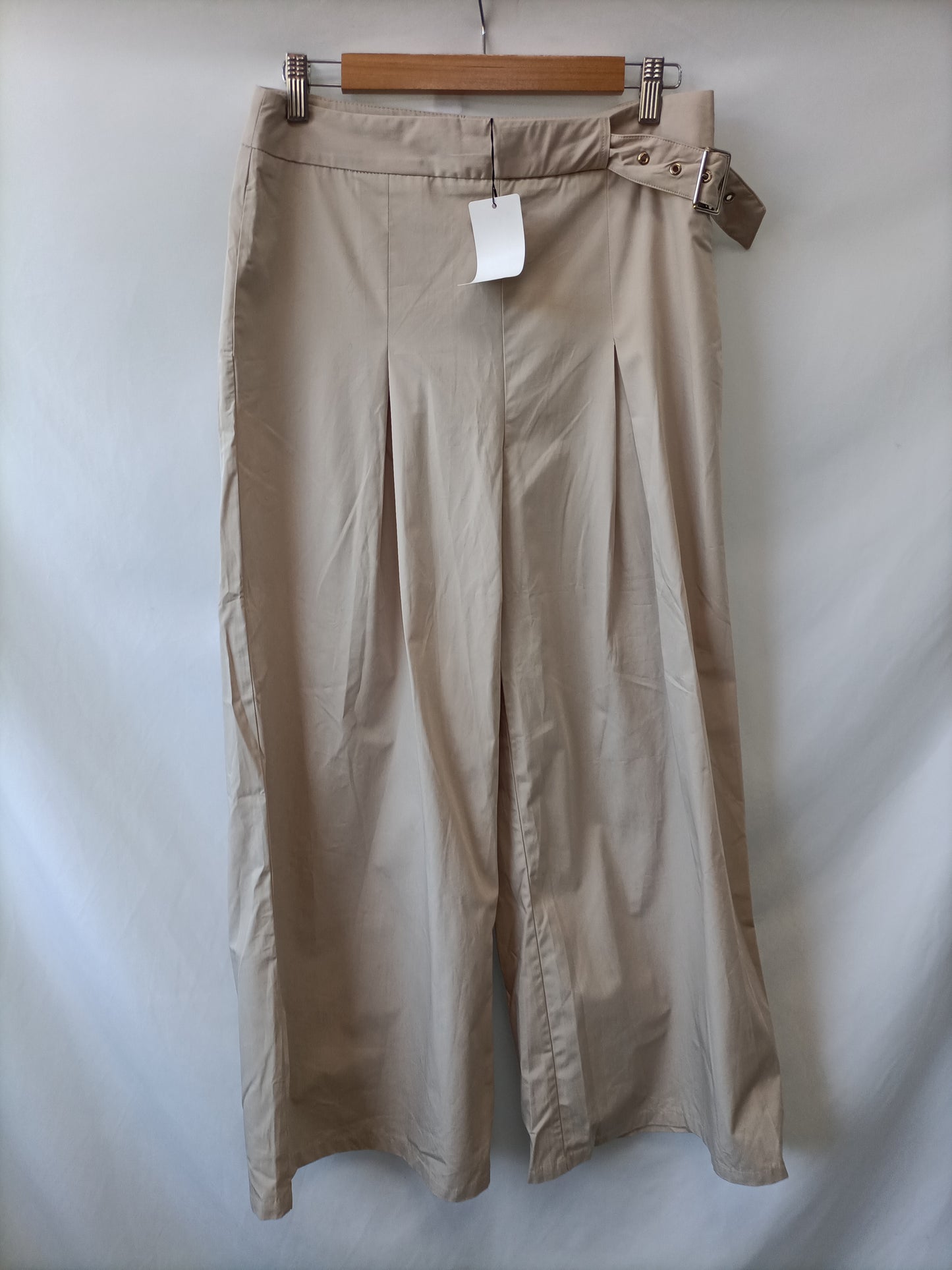 MANGO. Pantalón palazzo beige claro pinzas T.l