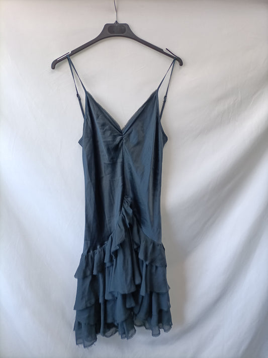 MAJE. Vestido lencero volantes m/l