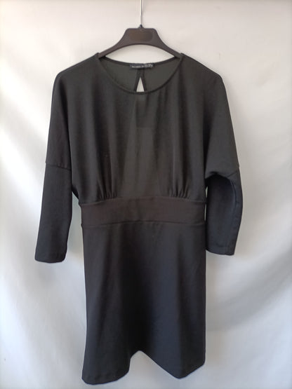 ZARA.Vestido negro doble textura T.m