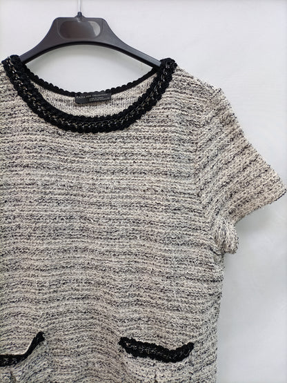 ZARA.Top tweed doble textura cadena T.m