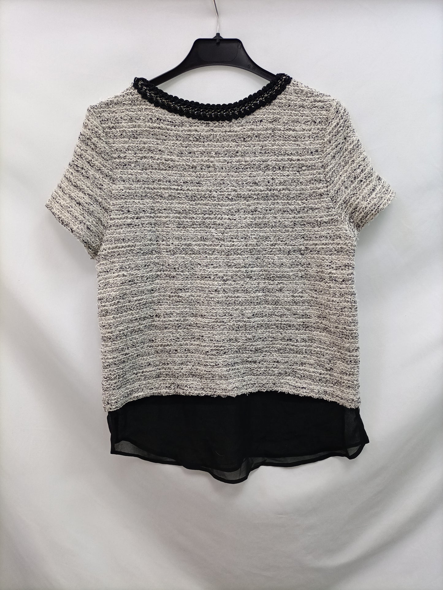 ZARA.Top tweed doble textura cadena T.m