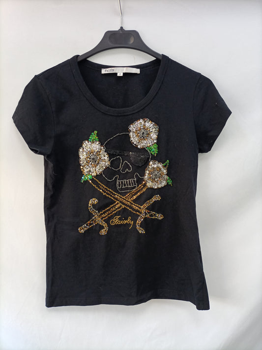 FAIRLY. Camiseta negra calavera T (2).s