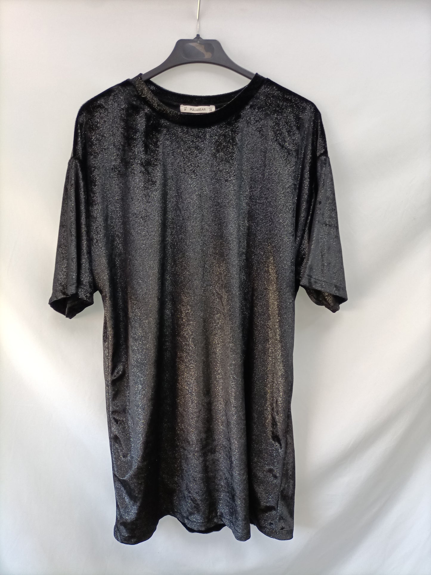 PULL&BEAR.Vestido terciopelo reflejos plata T.m