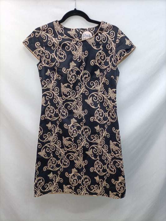 ALMATRICHI. Vestido negro flores T.40