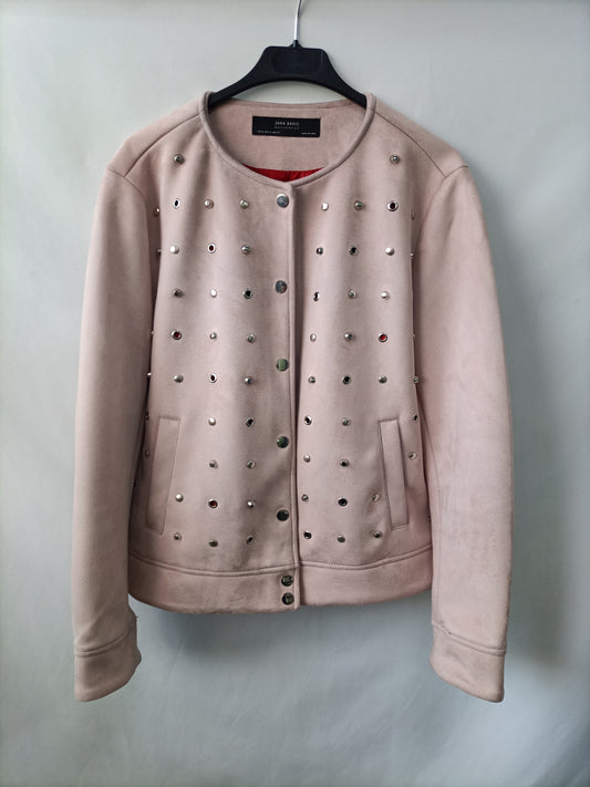 ZARA.Chaqueta antelina tachuelas T.XL