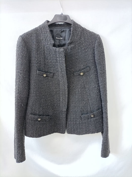 MASSIMO DUTTI. Chaqueta negra jaspeada T.40