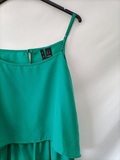 MANGO. vestido verde hombros descubiertos T.xl