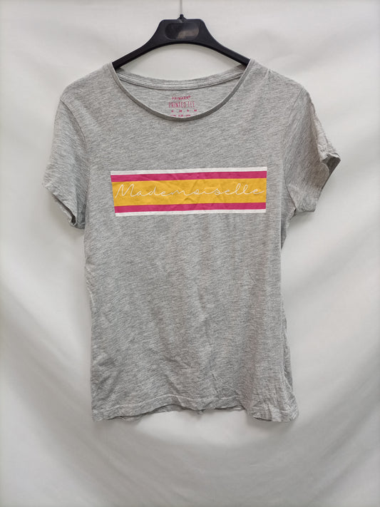 PRIMARK. Camiseta gris "mademoiselle" T.40