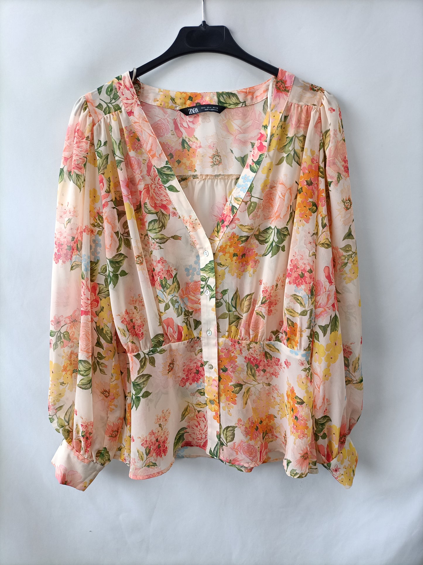 ZARA.Blusa flores semitransparente T.s