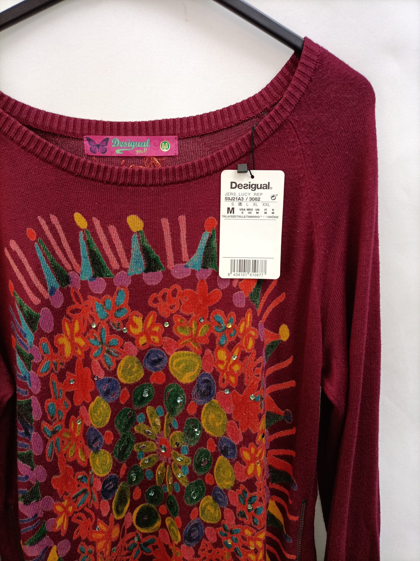 DESIGUAL. Jersey burdeos estampado T.m