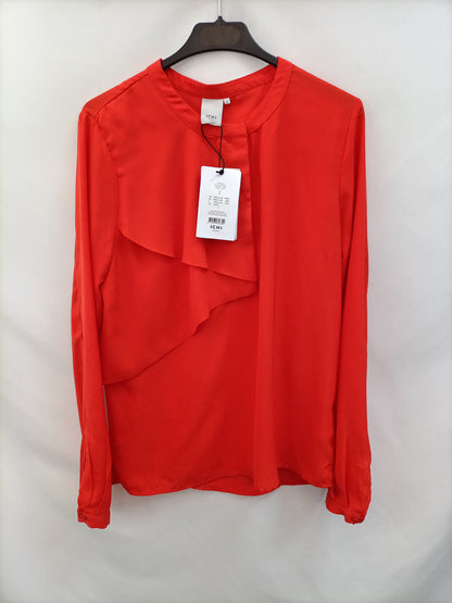 ICHI. Blusa naranja volante T.36