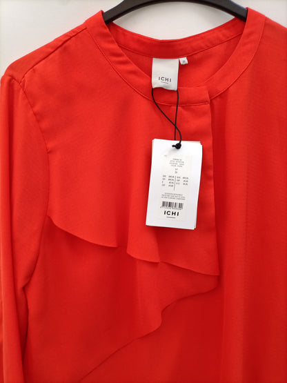 ICHI. Blusa naranja volante T.36