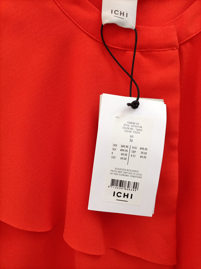 ICHI. Blusa naranja volante T.36