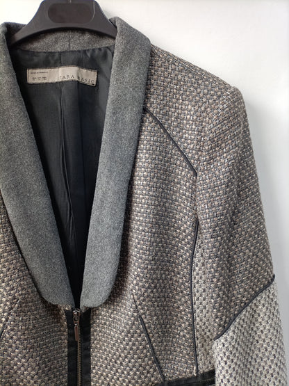 ZARA. Chaqueta tweed gris T.xl