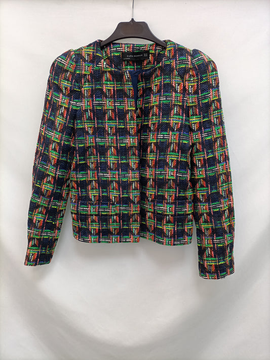 ZARA.Chaqueta tweed multicolor T.xs