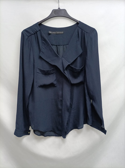 ZARA. Camisa azul bolsillo T.xs