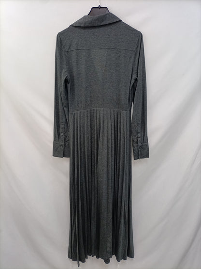 MASSIMO DUTTI. Vestido largo gris cuello T.xs