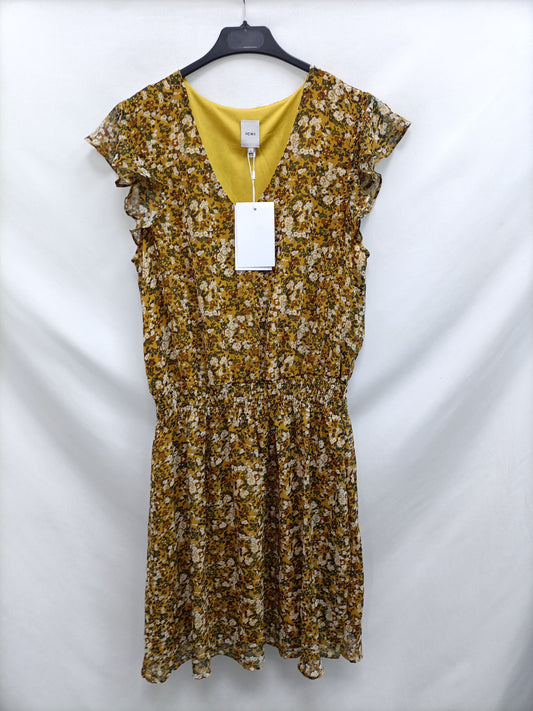 ICHI. Vestido flores mostaza T.l