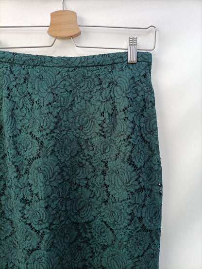 H&M. Falda encaje verde T.38