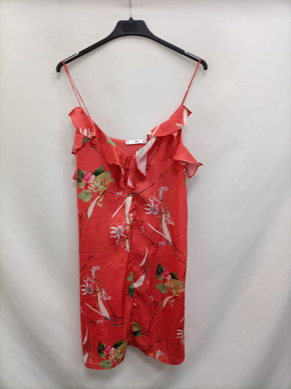 MANGO. Vestido coral flores T.m