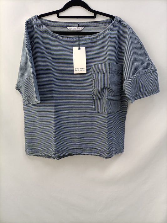 ZARA. Top denim rayas T.m