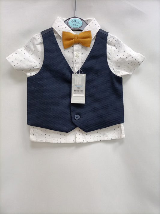 PRIMARK. Conjunto camisa y chaleco T.6-9 meses