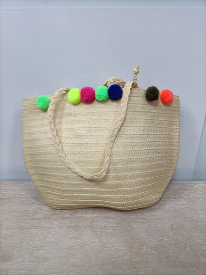 CREWCUTS.Bolso rafia pompón