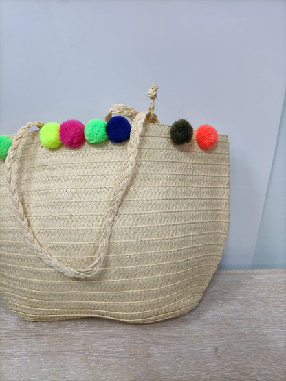 CREWCUTS.Bolso rafia pompón