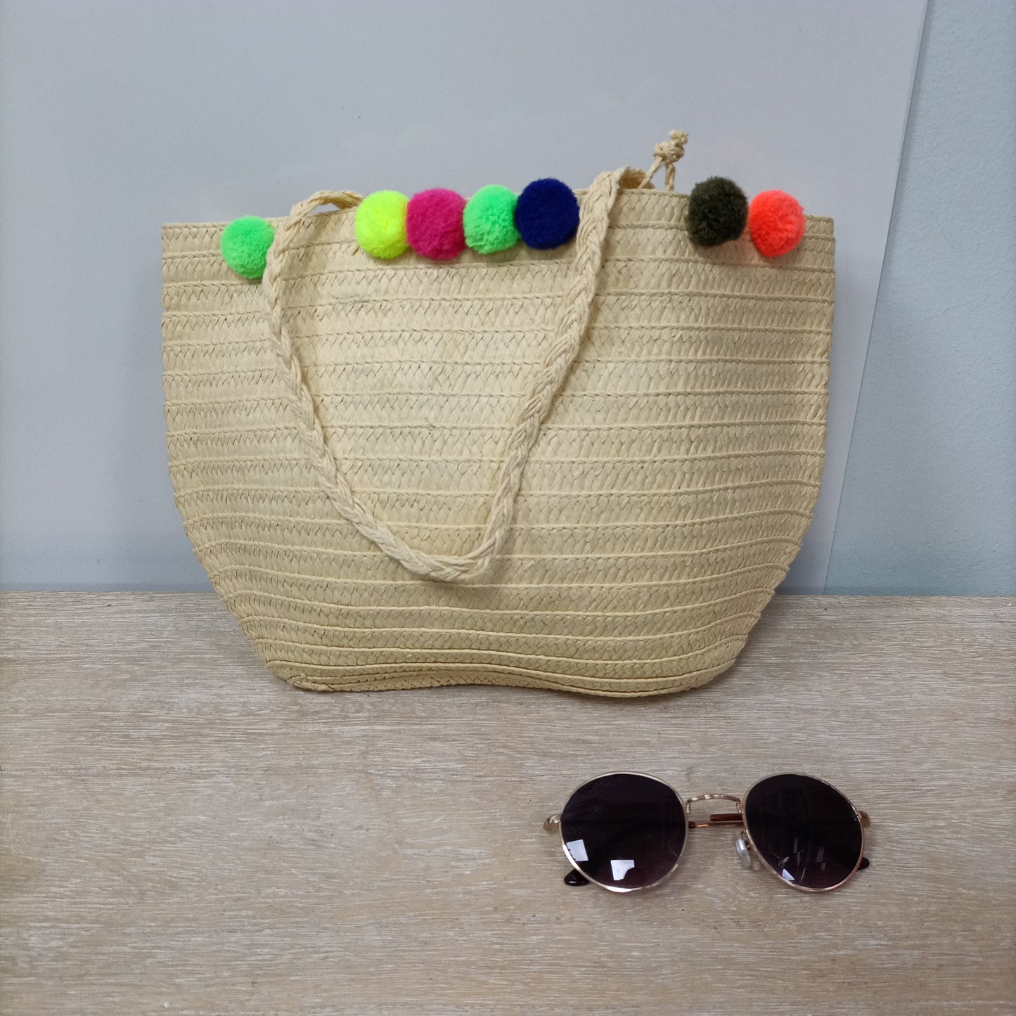 CREWCUTS.Bolso rafia pompón