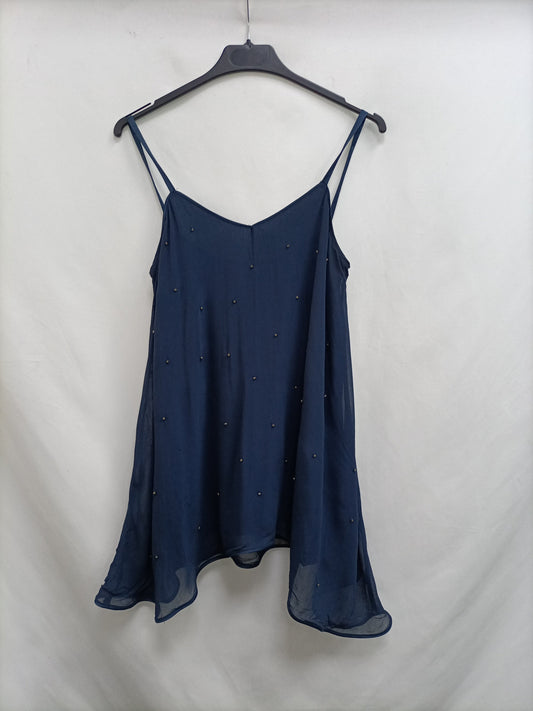 ZARA.Top azul detalles pedrería T.s