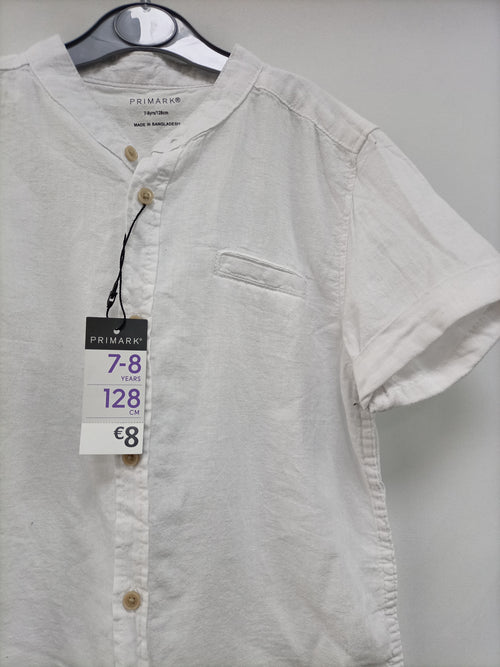 PRIMARK. Camisa lino blanca T.7-8 años