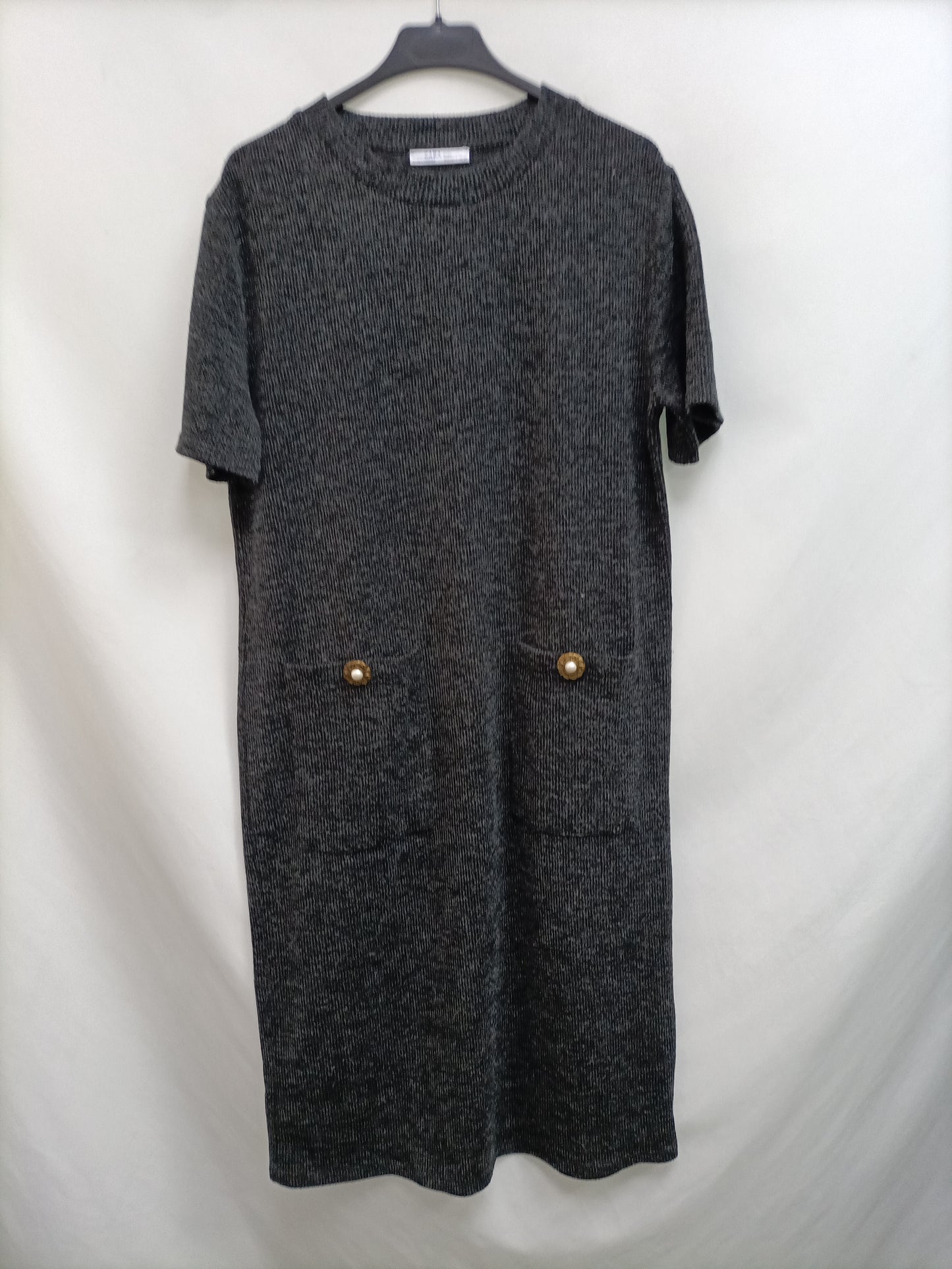 ZARA. Vestido gris canalé T.m