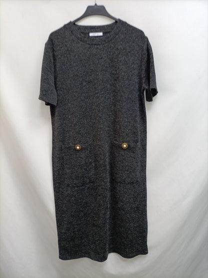 ZARA. Vestido gris canalé T.m