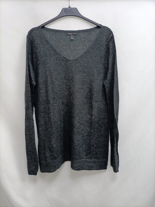 MANGO.Jersey gris cuello pico T.XL