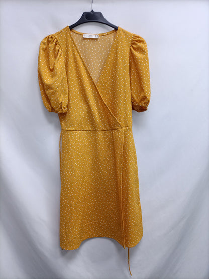 MANGO.Vestido mostaza lunares T.XS