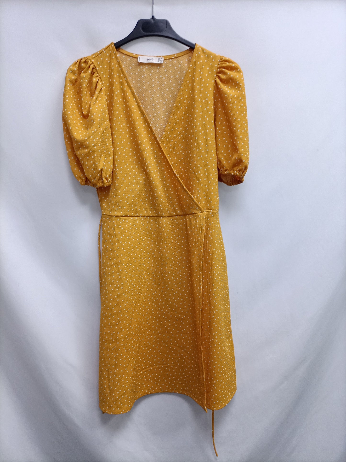 MANGO.Vestido mostaza lunares T.XS