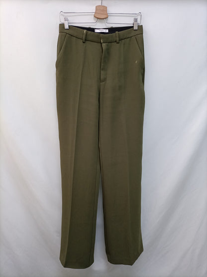 MANGO. Pantalón ancho verde T.36 (TARA)