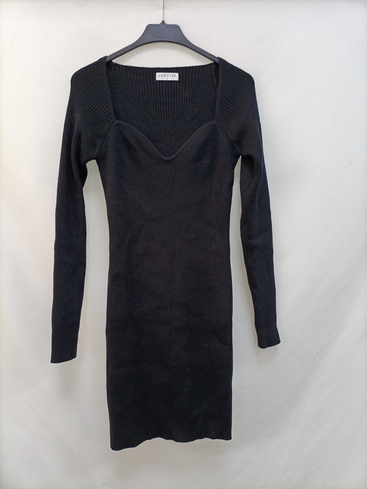 LOAVIES. Vestido negro canalé T.m