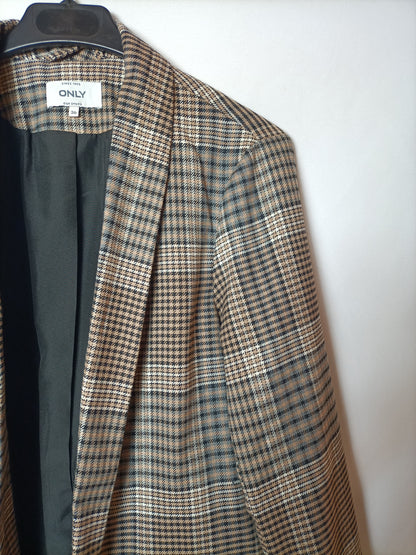 ONLY. Blazer de cuadros marrón T.36