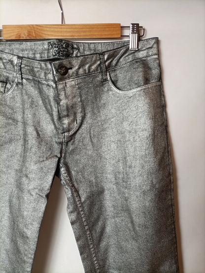 PEDRO DEL HIERRO. Pantalón encerado plateado T.m