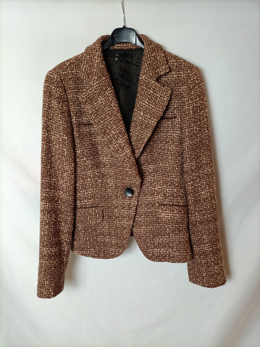 ZARA. Chaqueta marrón tweed T.44